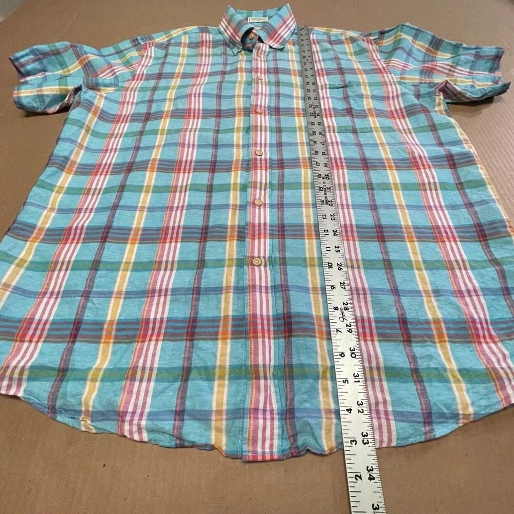 Orvis Men's XLarge Multicolor‎ Plaid Linen/Cotton Short Sleeve Button Up Shirt